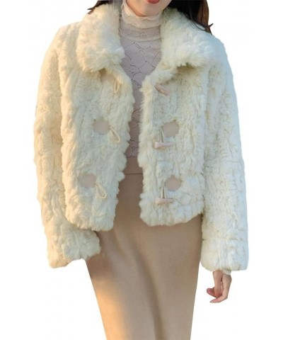 Women's Winter Coat Cropped Plush Jacket Suit Collar Horn Buckle Warm Winter Outerwear Solid Color Windproof 01white $15.36 C...