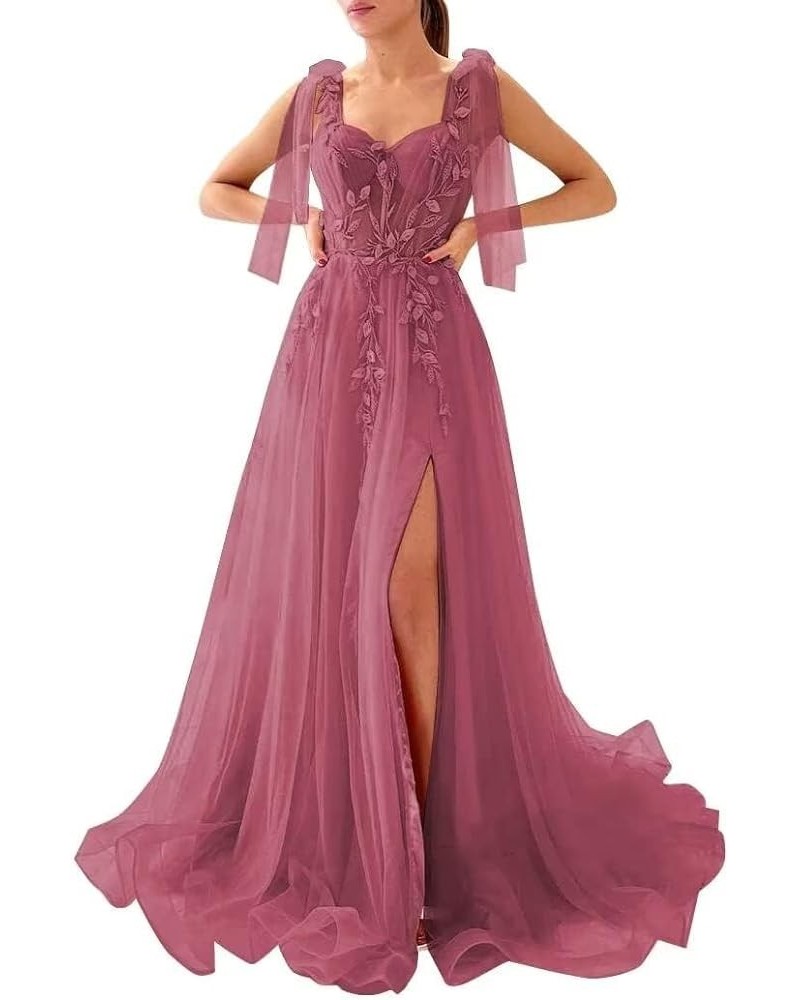 Tulle Long Prom Dresses 2024 with Train for Women Elegant Sweetheart Neck Formal Evening Gown Desert Rose $37.80 Dresses