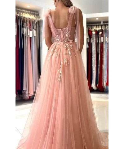 Tulle Long Prom Dresses 2024 with Train for Women Elegant Sweetheart Neck Formal Evening Gown Desert Rose $37.80 Dresses