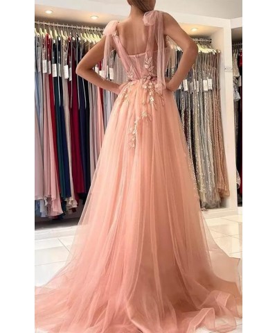 Tulle Long Prom Dresses 2024 with Train for Women Elegant Sweetheart Neck Formal Evening Gown Desert Rose $37.80 Dresses