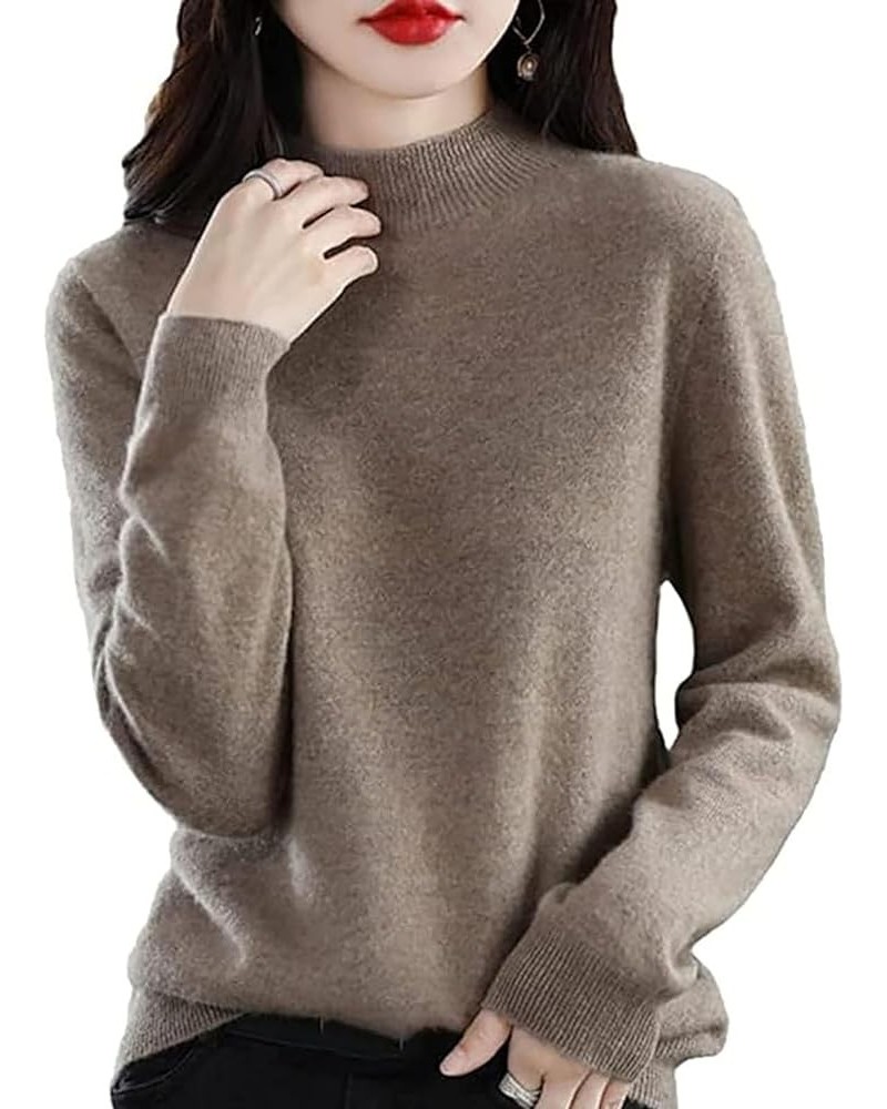 Cashmere Sweaters for Women,100% Cashmere Sweaters for Women,Women's high Neck Loose Bottomed Knitted Sweater Camel $20.99 Sw...