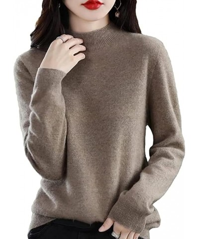 Cashmere Sweaters for Women,100% Cashmere Sweaters for Women,Women's high Neck Loose Bottomed Knitted Sweater Camel $20.99 Sw...