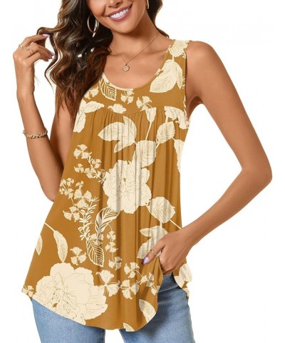 Women's 2023 Summer Sleeveless Tank Vest Casual Ruffle Tunic Top Loose Comfy Blouse T-Shirts Brown Hibiscus Flower $13.24 Tanks