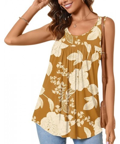 Women's 2023 Summer Sleeveless Tank Vest Casual Ruffle Tunic Top Loose Comfy Blouse T-Shirts Brown Hibiscus Flower $13.24 Tanks