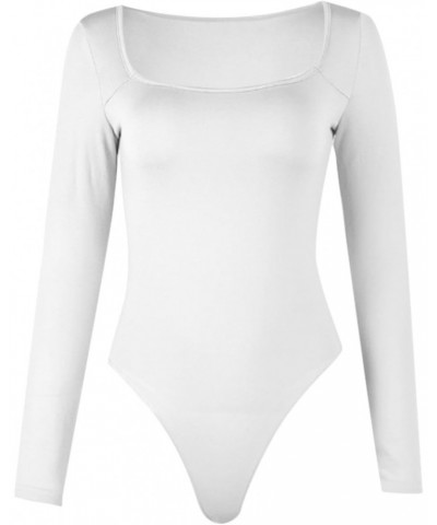 Women's Sexy Square Neck Bodysuit Long Sleeve Double Lined Shirt Tops Skirt Spanks Slip (White, L) $10.79 Lingerie