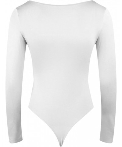 Women's Sexy Square Neck Bodysuit Long Sleeve Double Lined Shirt Tops Skirt Spanks Slip (White, L) $10.79 Lingerie