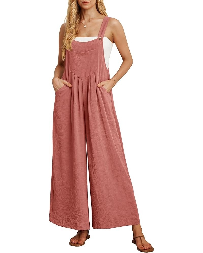 Women's Wide Leg Overalls Jumpsuit with Pockets Casual Loose Sleeveless Adjustable Straps Outfits Bib 04 Rust Red $17.50 Over...