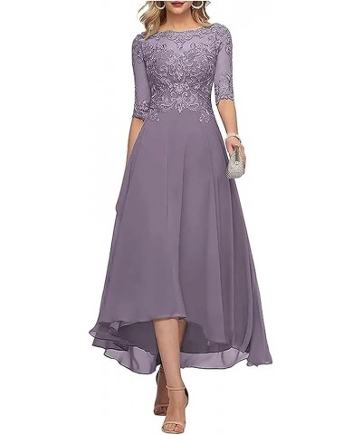 Mother of The Bride Dresses Women's Tea Length Bridesmaid Dress Short Sleeves Formal Evening Party Gowns for Wedding Mauve $4...