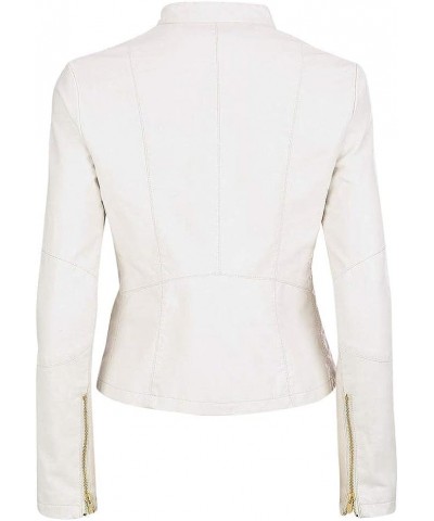 Women's Cafe Racer Genuine White Leather Slim fit Biker Jacket White $44.10 Coats