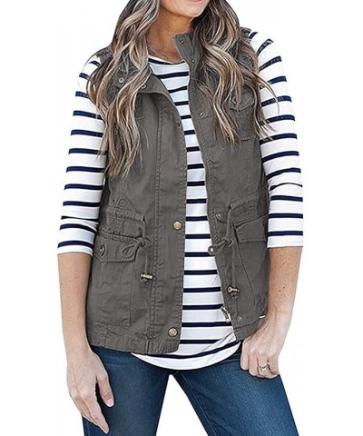 Womens Utility Vest Lightweight Military Vests Outerwear Sleeveless Jacket Anorak Coat with Pockets Dark Grey $16.38 Vests