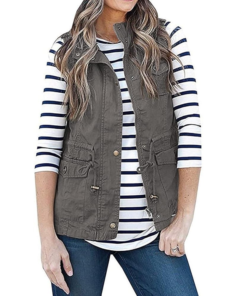 Womens Utility Vest Lightweight Military Vests Outerwear Sleeveless Jacket Anorak Coat with Pockets Dark Grey $16.38 Vests