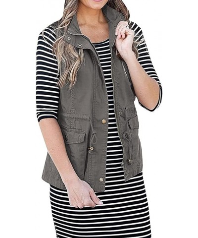 Womens Utility Vest Lightweight Military Vests Outerwear Sleeveless Jacket Anorak Coat with Pockets Dark Grey $16.38 Vests