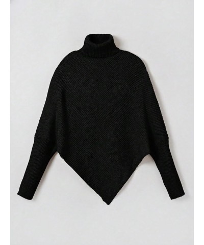 Women's Plus Size Turtleneck Dolman Sleeve Sweater Asymmetrical Hem Knit Top Pullover Tops Black $16.87 Sweaters