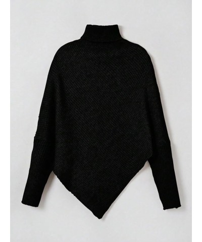 Women's Plus Size Turtleneck Dolman Sleeve Sweater Asymmetrical Hem Knit Top Pullover Tops Black $16.87 Sweaters