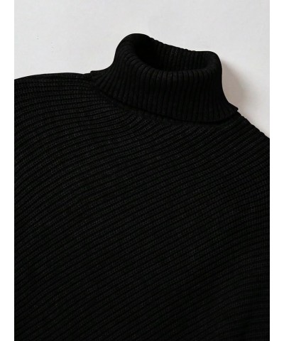 Women's Plus Size Turtleneck Dolman Sleeve Sweater Asymmetrical Hem Knit Top Pullover Tops Black $16.87 Sweaters