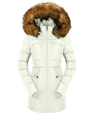 Women's Winter Puffer Coat Heavy Warm Long Parka Down Jacket with Fur Hood White $30.74 Jackets