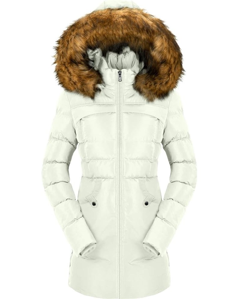 Women's Winter Puffer Coat Heavy Warm Long Parka Down Jacket with Fur Hood White $30.74 Jackets