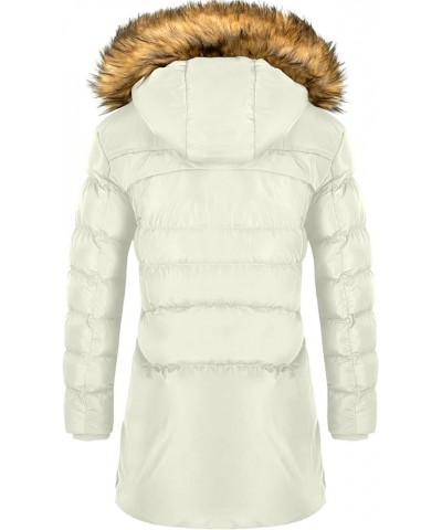 Women's Winter Puffer Coat Heavy Warm Long Parka Down Jacket with Fur Hood White $30.74 Jackets