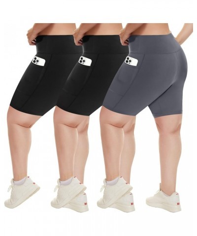 3 Pack Plus Size Biker Shorts with Pockets for Women (S-4XL)- 8"/5" High Waist Tummy Control Shorts for Yoga 8 inch(2 Pockets...