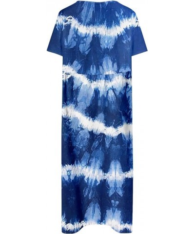 Casual Dresses Women's Summer Maxi Dress Round Neck Short Sleeve Classic Print Pleated Flowy Sundress with Pockets 07-blue $1...