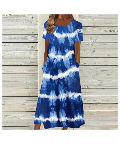 Casual Dresses Women's Summer Maxi Dress Round Neck Short Sleeve Classic Print Pleated Flowy Sundress with Pockets 07-blue $1...