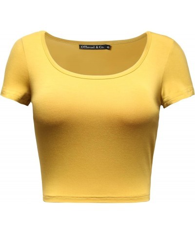 Women's Basic Crop Tops Stretchy Casual Scoop Neck Cap Sleeve Shirt Mustard $11.79 Tanks