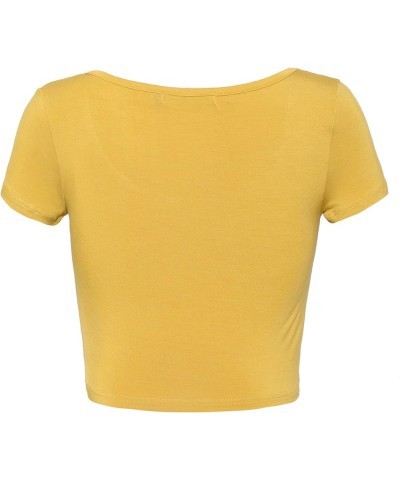 Women's Basic Crop Tops Stretchy Casual Scoop Neck Cap Sleeve Shirt Mustard $11.79 Tanks