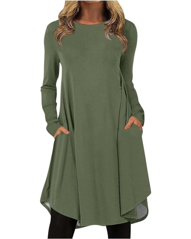 Women's Winter Dresses 2024 Trendy Christmas Printed Dress Round Neck Pullover Dress Loose Long Sleeve Dresses 40-army Green ...