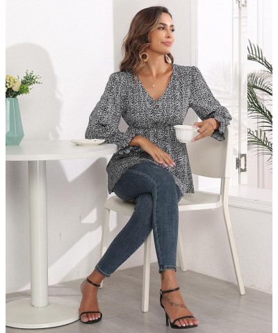 Women's Summer Tops Floral Print Knot Front V Neck Butterfly Peplum Blouse Ruffle Flowy Dressy Tunic Shirts Black(long Sleeve...