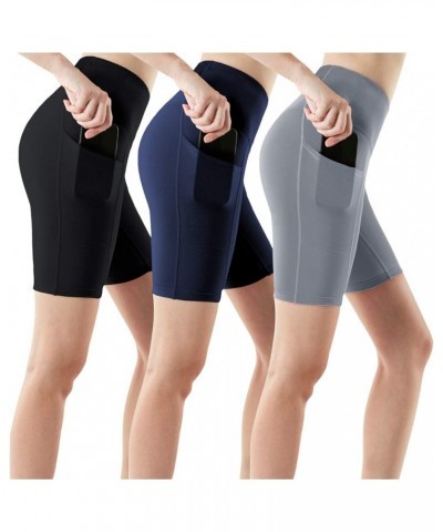 1, 2 or 3 Pack Women's High Waist Tummy Control Yoga Shorts, Workout Exercise Shorts, Running Shorts w Pocket 8inch Pocket 3p...