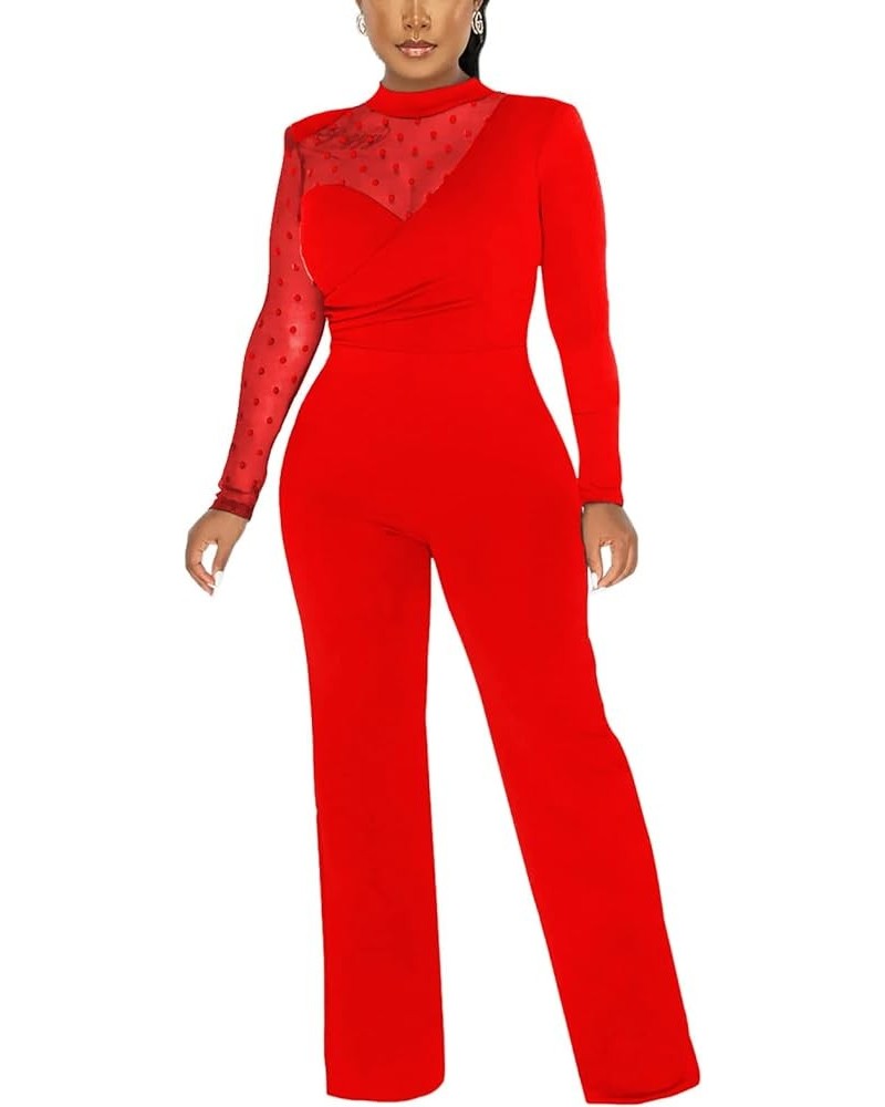 Womens Sexy Lace Jumpsuit See Through Mesh Ruffle Long Sleeve Short Romper Clubwear with Belt Long Sleeve Wine Red $20.29 Rom...