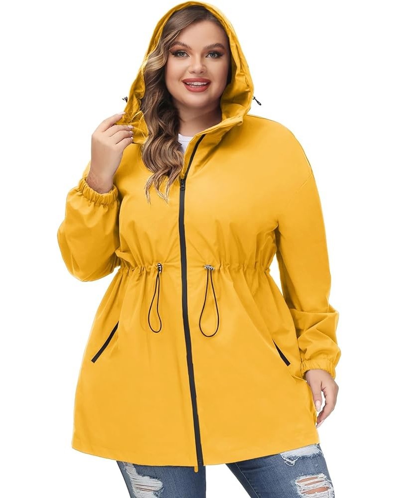 Women's Plus Size Long Hooded Raincoat Lightweight Waterproof Windbreaker Jacket Yellow $21.63 Coats