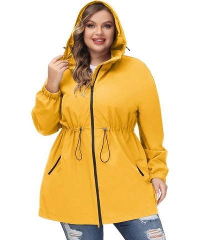 Women's Plus Size Long Hooded Raincoat Lightweight Waterproof Windbreaker Jacket Yellow $21.63 Coats