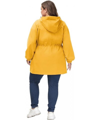 Women's Plus Size Long Hooded Raincoat Lightweight Waterproof Windbreaker Jacket Yellow $21.63 Coats