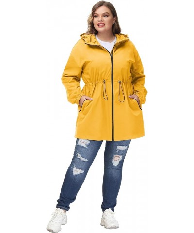 Women's Plus Size Long Hooded Raincoat Lightweight Waterproof Windbreaker Jacket Yellow $21.63 Coats