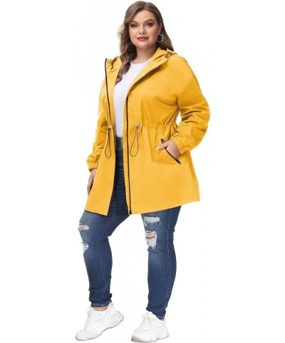 Women's Plus Size Long Hooded Raincoat Lightweight Waterproof Windbreaker Jacket Yellow $21.63 Coats