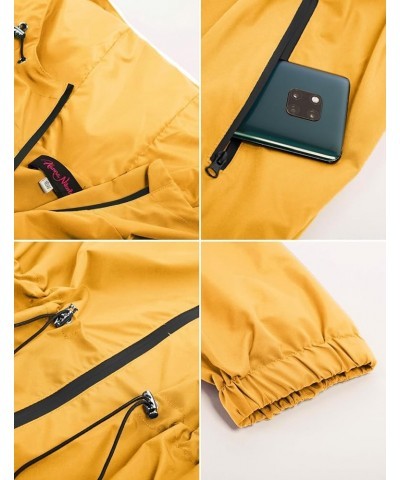 Women's Plus Size Long Hooded Raincoat Lightweight Waterproof Windbreaker Jacket Yellow $21.63 Coats