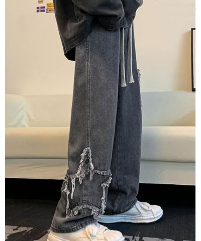 Womens Loose Baggy Jeans Causal High Waisted Straight Leg Denim Pants Plus Size Hip Hop Trousers Drawstring Black $15.19 Jeans