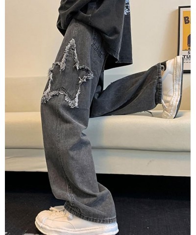 Womens Loose Baggy Jeans Causal High Waisted Straight Leg Denim Pants Plus Size Hip Hop Trousers Drawstring Black $15.19 Jeans