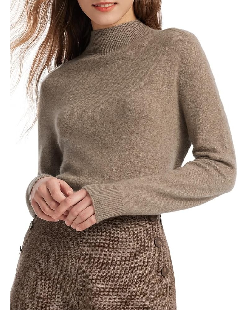 100% Pure Cashmere Womens Sweater Long Sleeve Mock Neck Soft and Lightweight Warm Sweater Top Brown $50.00 Sweaters