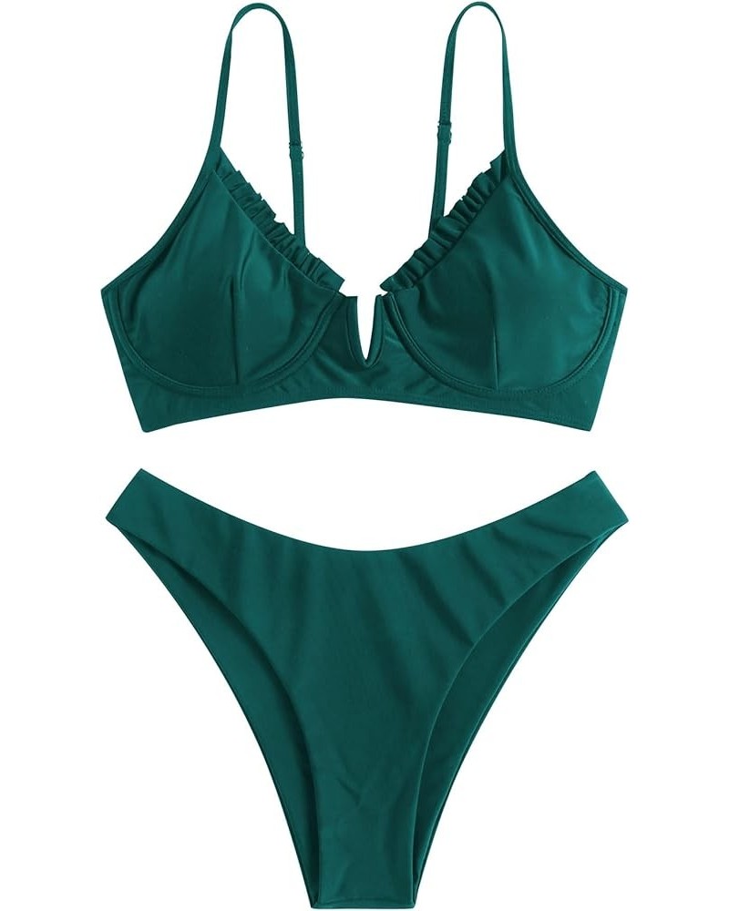 Women's Underwire Bikini Floral High Cut Bikini Set V-Wired Two Piece Swimsuit Bathing Suit 1-malachite Green $13.94 Swimsuits