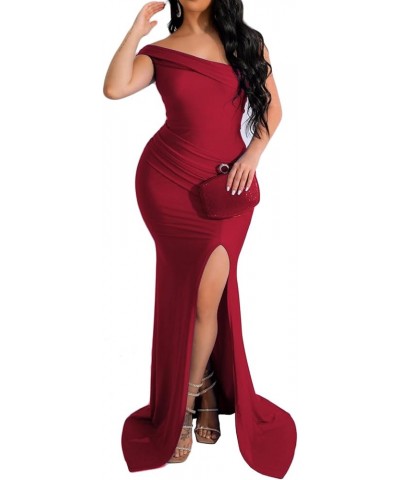 Women's Sexy Off Shoulder Bodycon Maxi Dresses Elegant High Split Club Party Long Dress 589red $23.31 Dresses