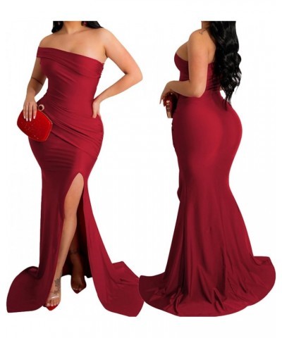 Women's Sexy Off Shoulder Bodycon Maxi Dresses Elegant High Split Club Party Long Dress 589red $23.31 Dresses