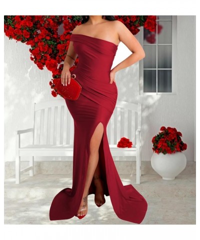 Women's Sexy Off Shoulder Bodycon Maxi Dresses Elegant High Split Club Party Long Dress 589red $23.31 Dresses