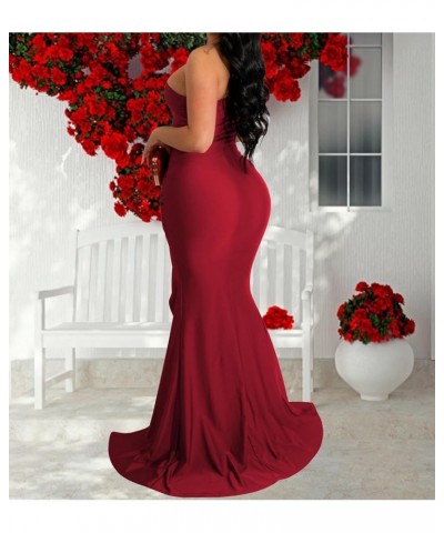 Women's Sexy Off Shoulder Bodycon Maxi Dresses Elegant High Split Club Party Long Dress 589red $23.31 Dresses