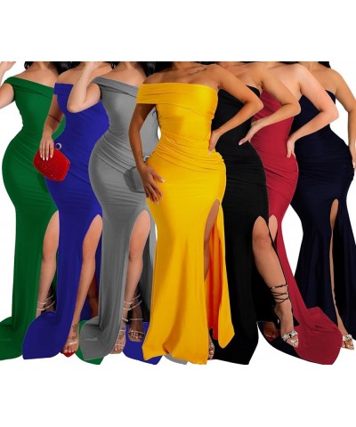 Women's Sexy Off Shoulder Bodycon Maxi Dresses Elegant High Split Club Party Long Dress 589red $23.31 Dresses