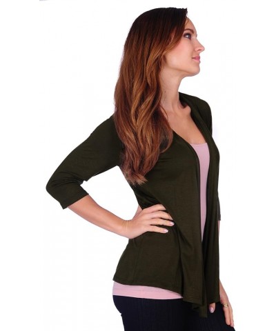 SR Womens Basic Draped Open Front Cardigan (Size: S-3X) 3/4sleeve_olive $15.36 Sweaters