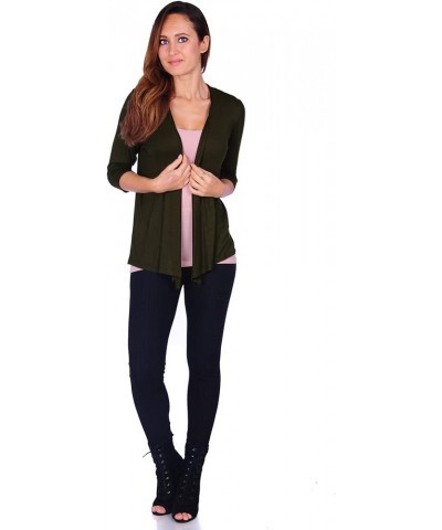 SR Womens Basic Draped Open Front Cardigan (Size: S-3X) 3/4sleeve_olive $15.36 Sweaters