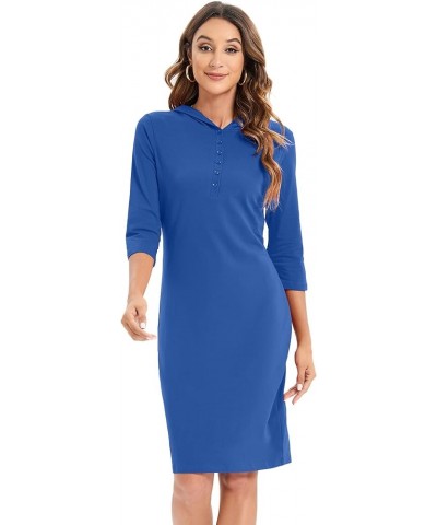 Women's Casual Slim Knee Lenth Half Button Up Pullover Hoodie Dress 13blue-3/4 Sleeve $8.79 Dresses