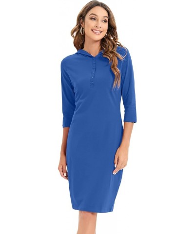 Women's Casual Slim Knee Lenth Half Button Up Pullover Hoodie Dress 13blue-3/4 Sleeve $8.79 Dresses